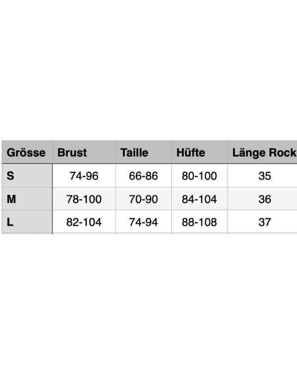 Groessentabelle Zweiteiler Set 