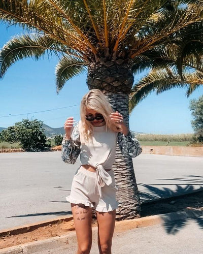 Boho Ibiza Style kurze Hose mit Ruffled Effekt 