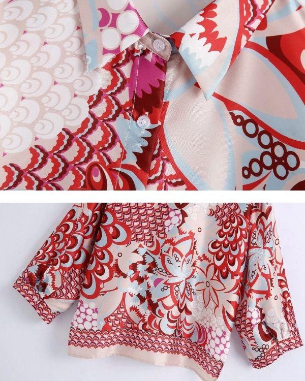 Floral Paisley Boho Muster Bluse mit Kragen