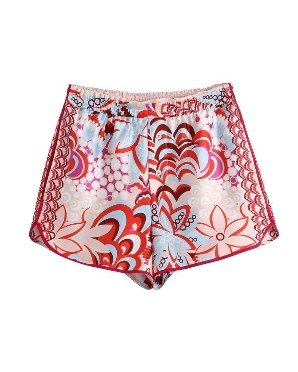 Shorts kurze Hose mit elastischem Bund und Floral Print Paisley Mustern