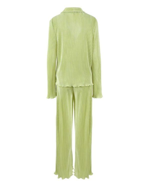 Zweiteiler Set in Mint Gruen aus lockerer Hose und Damen Hemd Bluse mit Kragen