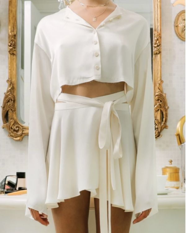Satin Seide Set aus Rock und Crop Bluse