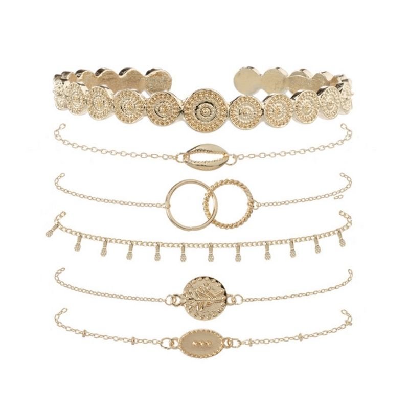 Goldenes Armketten Armband Set im Boho Hippie Bohochic Style 