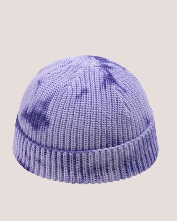 Halbe Muezten Kopfbedeckung Beanies im violetten Farbverlauf Batik Tie Dye Style