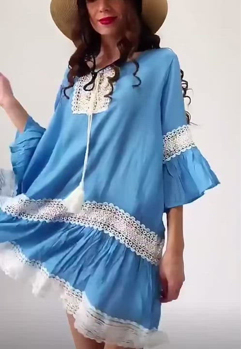 Damen Tunika Strandkleid Beachkleid Boho Hippie Style