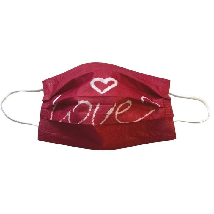 Rote Einwegmasken Hygienemasken mit Love und Herz auf der Maske 