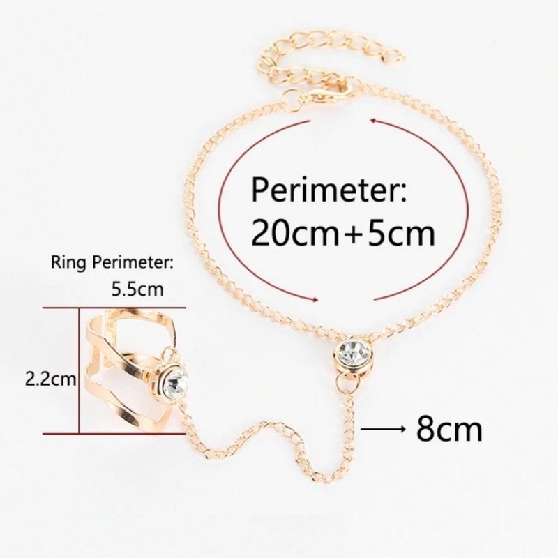 Goldene Armkette mit verbundenem Fingerring - Modeschmuck Damen online kaufen