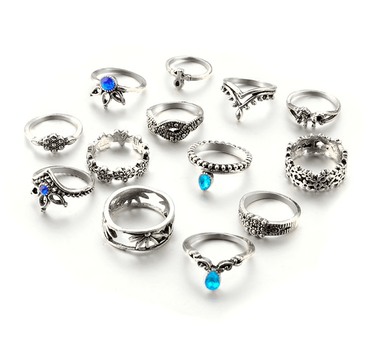Ring Set Blue Flower Vibes