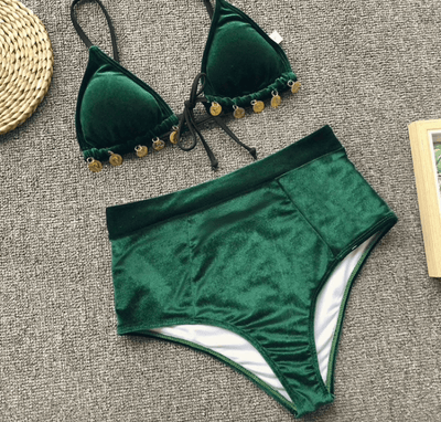 High Waist Bikini Green Velvet