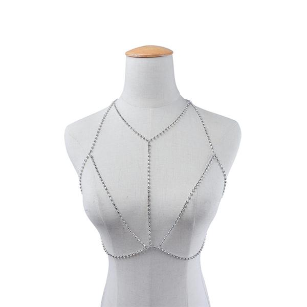 Damen Körperschmuck Brustschmuck mit Halskette aus Strasssteinen Kristallsteinen 