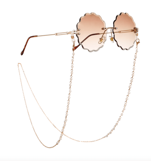 Brillenkette aus weissen Perlen und goldener Leichtmetall Kette
