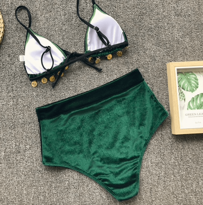 High Waist Bikini Green Velvet