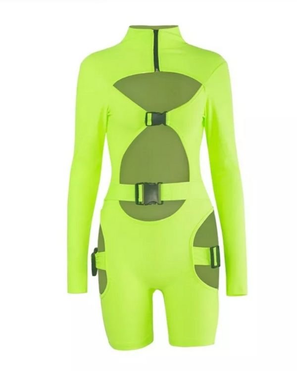 Raver Party Festival Jumpsuit Overall mit Schnallen und Cut-Outs