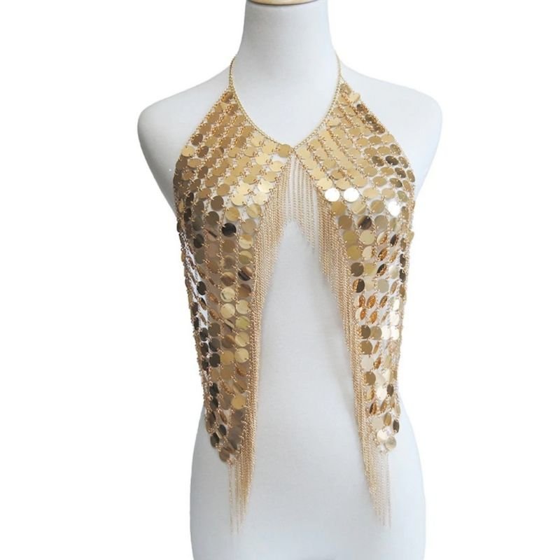 Goldener Festival Style Koerperschmuck mit vielen Platten - Neckholder Body Schmuck Accessoires 