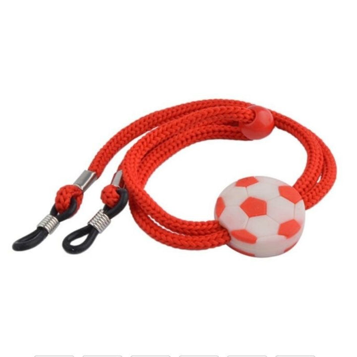 Rote Kinder Maskenkette Brillenkette mit Fussball Symbol