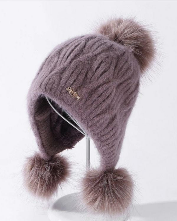 Braune Wintermuetze Beanie Kopfbedeckung Damen Meutze dickes Innen Futter - Warme Mueten Beanies Schweiz