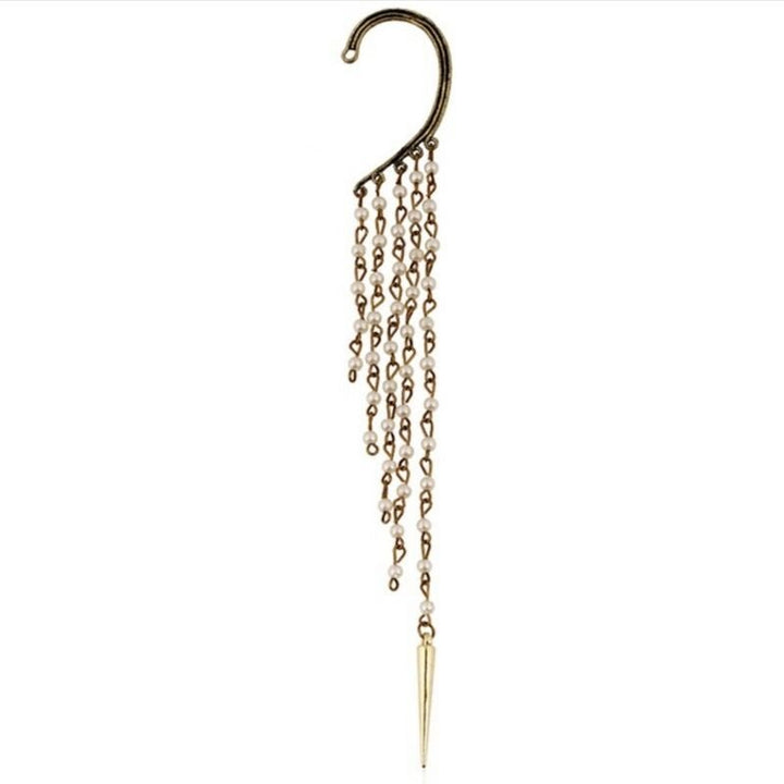 Gold Bronze Perlen Ear Cuff Ohrring - Lange Anhaenger Ohrringe 