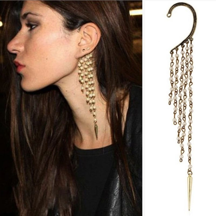 Ear Cuff Ohrring mit Perlen Anhaengern - Boho Modeschmuck Ohrring Ear Cuff