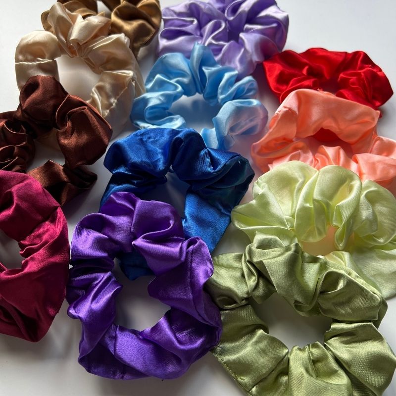 Farbig Satin Seide Scrunchies Haargummis in vielen Farben