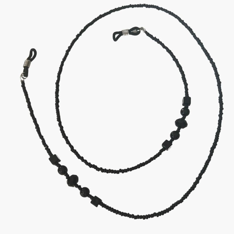Schwarze Perlenkette aus Kunstperlen -Brillenkette und Maskenkette in Einem - Mode Accessoires 