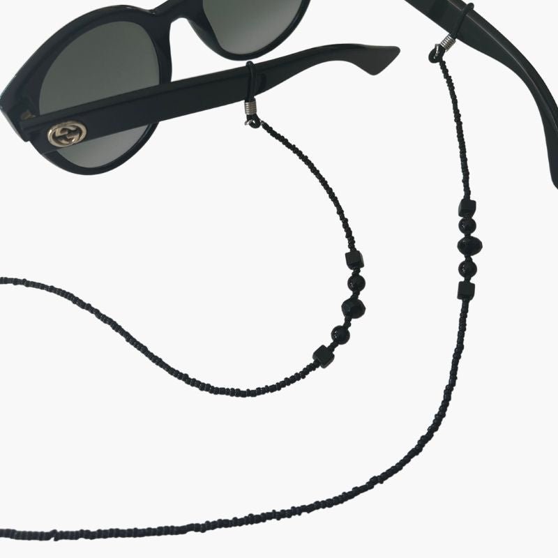 Schwarze Perlenkette Brillenkette aus schwarzen Kunstperlen 