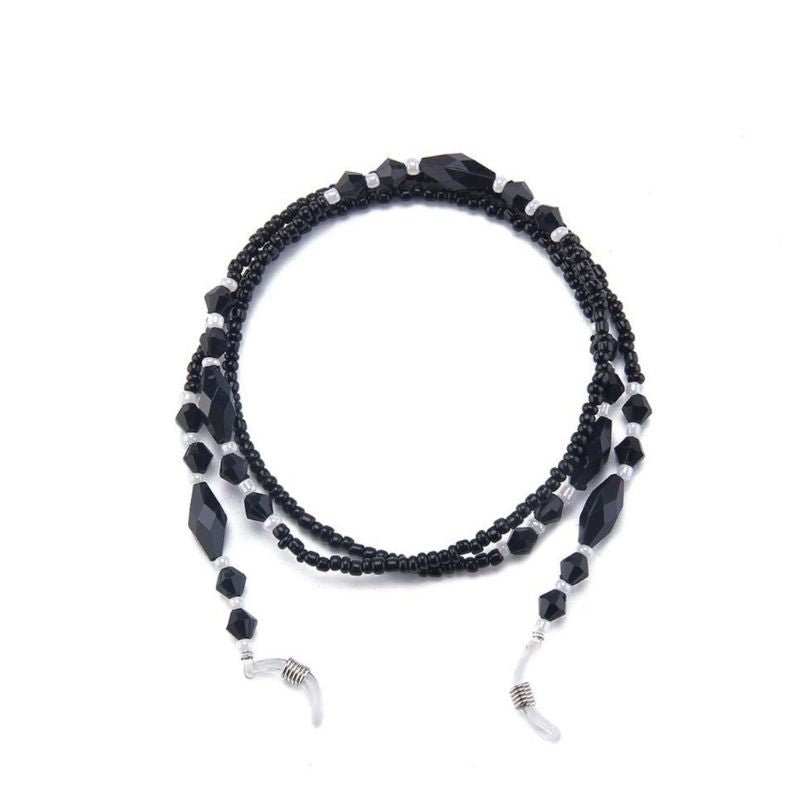 Brillenkette Maskenkette aus schwarzen Perlen im Kristall Form 