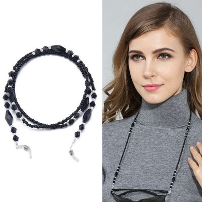 Schwarze Perlenkette Brillenkette mit Silikon Verschluss - Maskenkette Modeschmuck Accessoires
