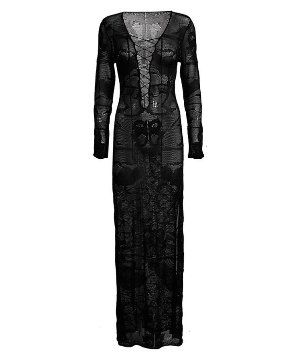 Schwarzes Damen Strandkleid Sommerkleid mit Mustern - Boho Kleider Beach Ibiza Style online kaufen 